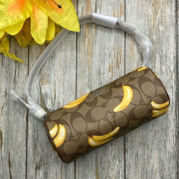 COACH Nolita Barrel Shoulder Bag In Signature Canvas With Banana Print Purse - Picture 1 of 10